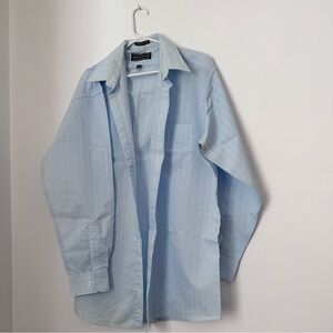 David Taylor Single Needle Tailored Blue Button Down Dress Shirt